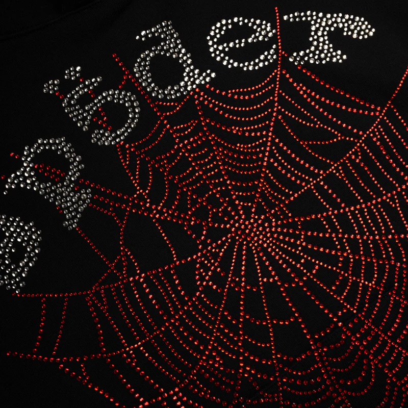 Sp5der OG Rhinestone Hoodie Black close